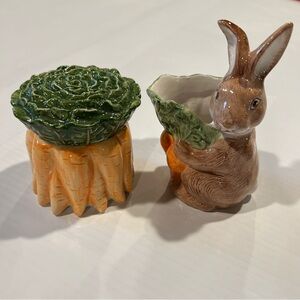Fitz & Floyd 1987 OCI Bunny Rabbit Carrot Sugar Bowl and Creamer Set Easter
